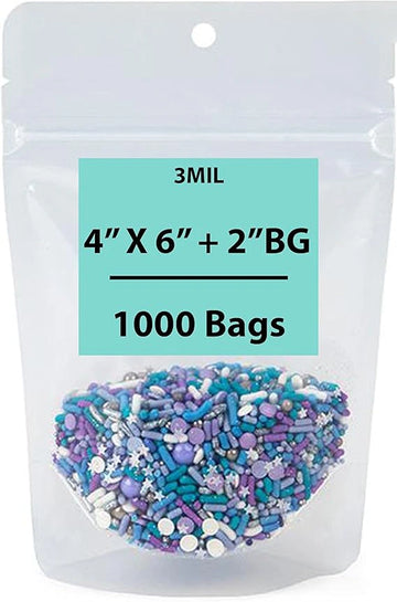 4X6 + 2 BG inches Clear Stand-Up Pouches with Hang Hole 2.7 mil